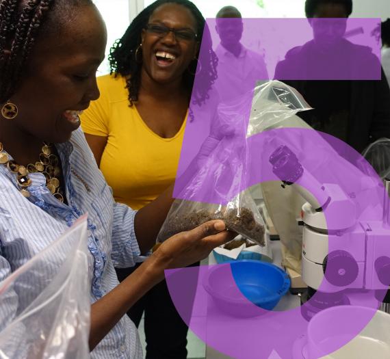 5. women in a laboratory inspect a soil sample